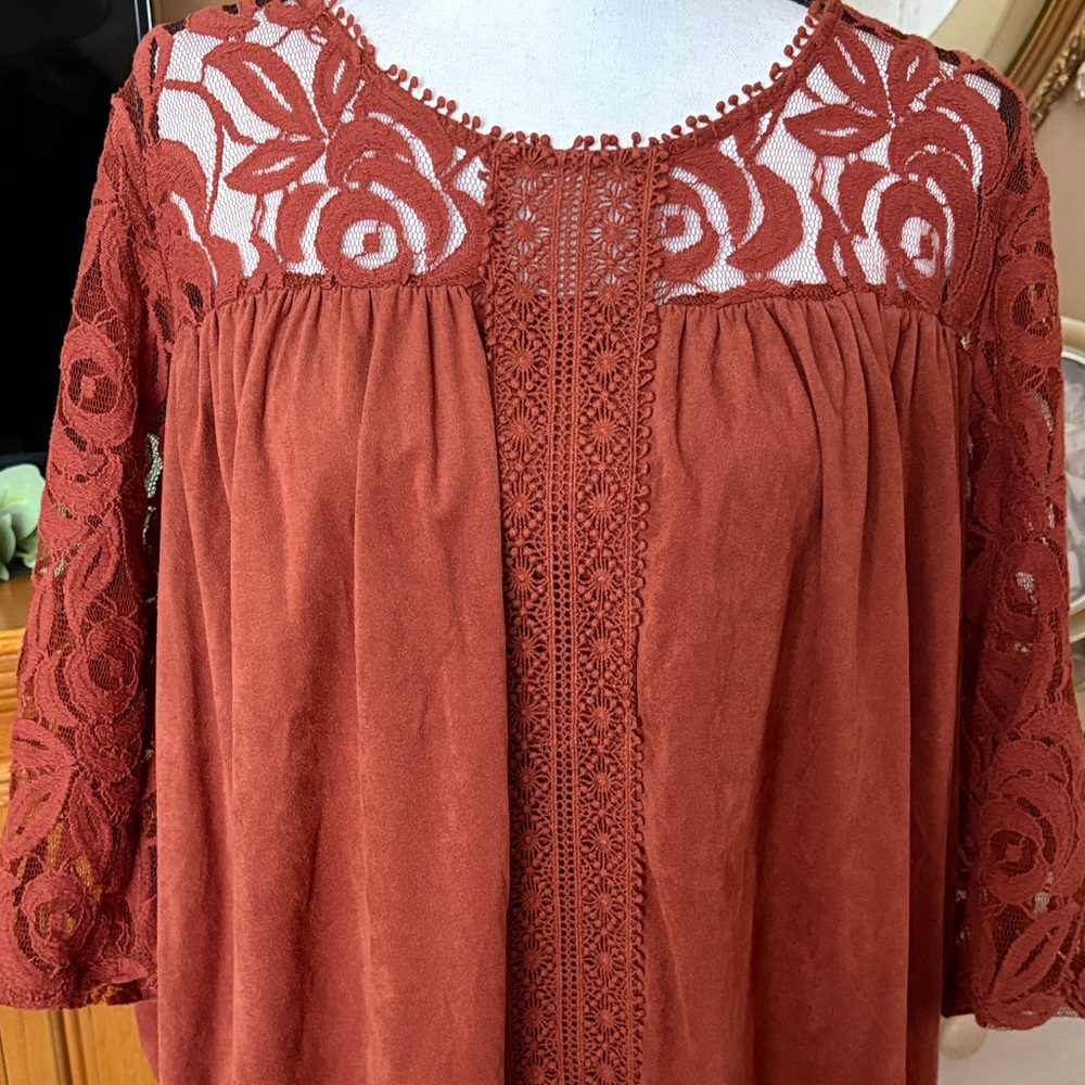 Elegant Lace Detail Rust Top